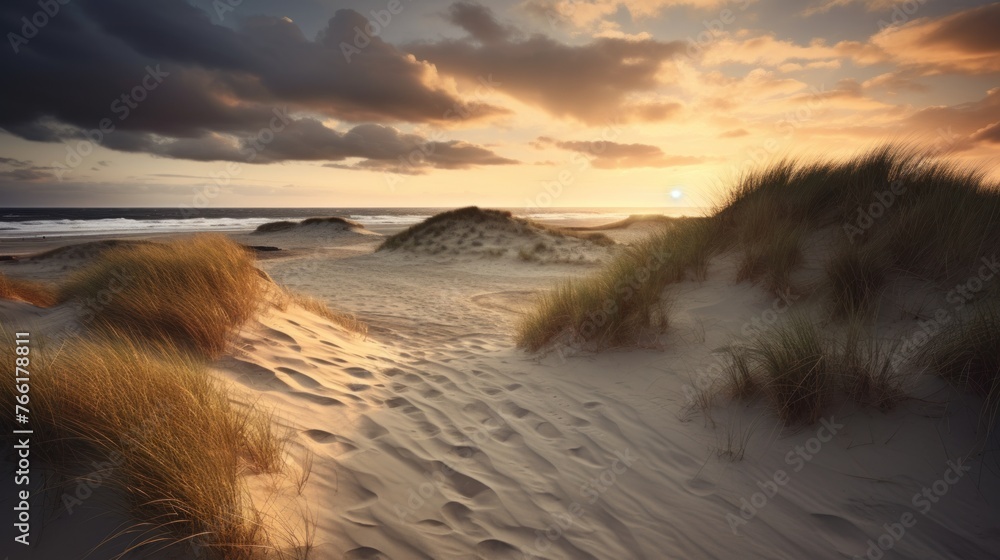 Dunes and beach. North sea - obrazy, fototapety, plakaty 