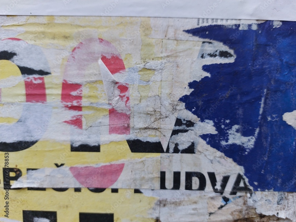 Fototapeta premium Torn street poster background, abstract old ripped paper collage backdrop