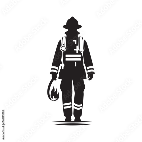 Firefighter Silhouette Vector: Brave Hero in Action, Protecting Lives and Battling Flames with Determination- Firefighter vector stock.
