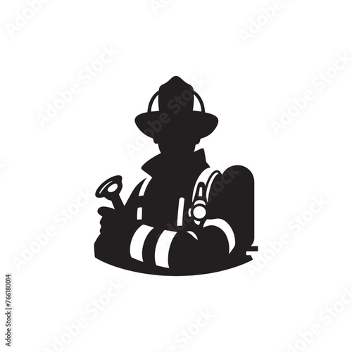 Firefighter Silhouette Vector: Brave Hero in Action, Protecting Lives and Battling Flames with Determination- Firefighter vector stock.