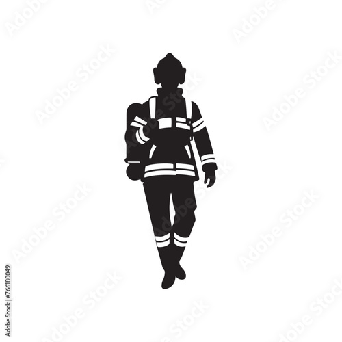 Firefighter Silhouette Vector: Brave Hero in Action, Protecting Lives and Battling Flames with Determination- Firefighter vector stock.