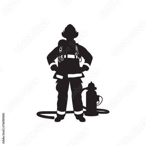 Firefighter Silhouette Vector: Brave Hero in Action, Protecting Lives and Battling Flames with Determination- Firefighter vector stock.