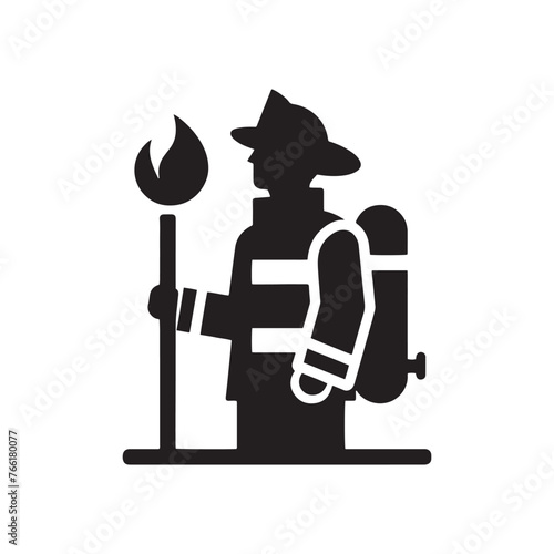 Firefighter Silhouette Vector: Brave Hero in Action, Protecting Lives and Battling Flames with Determination- Firefighter vector stock.