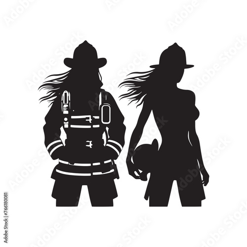 Firefighter Silhouette Vector: Brave Hero in Action, Protecting Lives and Battling Flames with Determination- Firefighter vector stock.