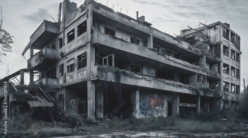 an old, derelict and deconstructed building outside the city in soviet union an old, derelict and deconstructed building outside the city in soviet union