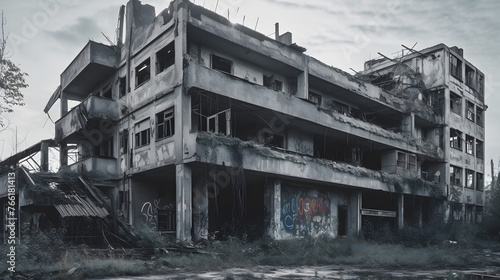 an old, derelict and deconstructed building outside the city in soviet union