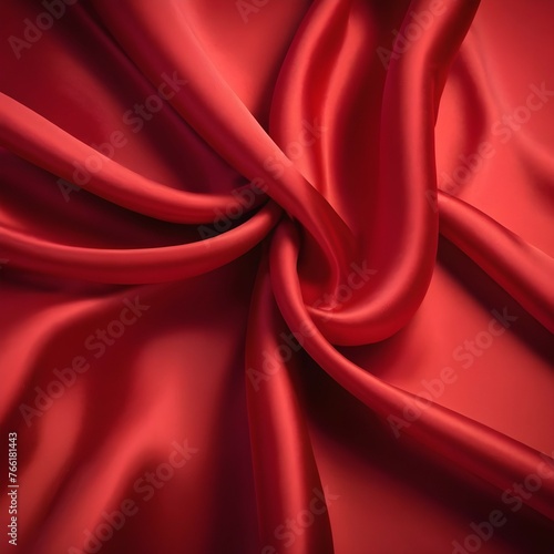 Bright red silk satin. Folds on shiny fabric surface. Beautiful silky background with space for design. AI