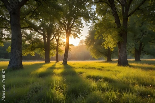 As the sun dips below the horizon  casting a final burst of light across the meadow  you feel a sense of peace and gratitude wash over you. In this tranquil meadow  dotted with vibrant trees and bathe