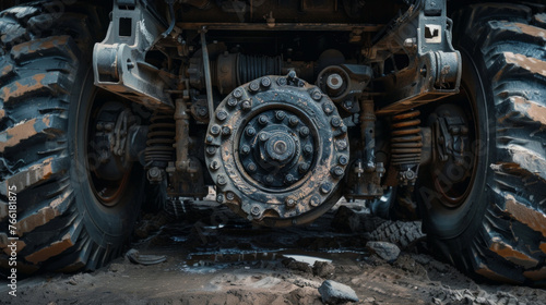 A rugged rear differential, with thick gears and sturdy housings, transferring power to the truck's rear wheels