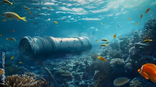 Tidal Energy Generator Surrounded by Vibrant Underwater Marine Ecosystem