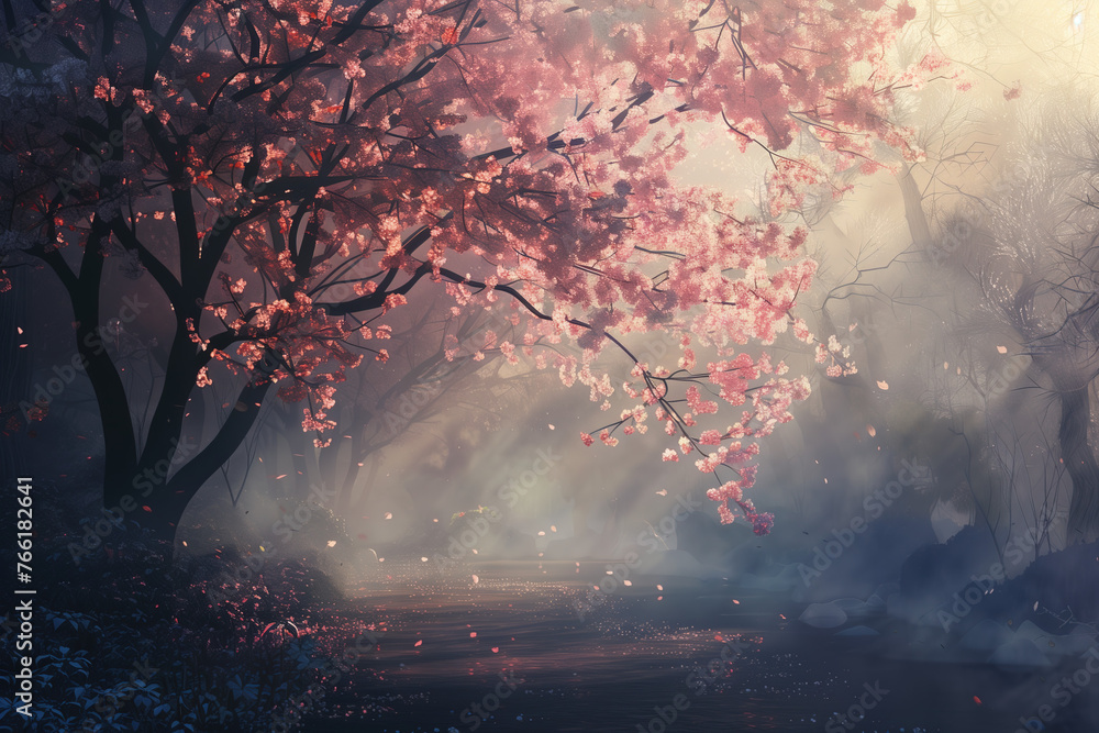 Fototapeta premium Spring blooming flower tree,created with Generative AI tecnology.