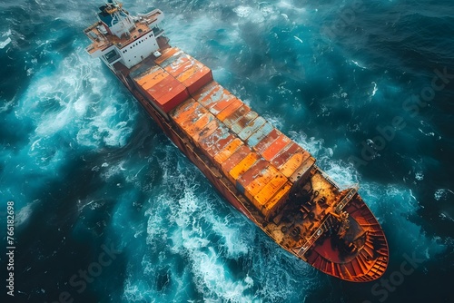 Large Cargo Ship in the Middle of the Ocean photo