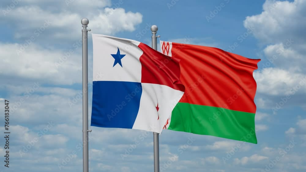 Belarus and Panama two flags waving together, looped video, two country cooperation concept Belarus and Panama two flags waving together, looped video, two country cooperation concept