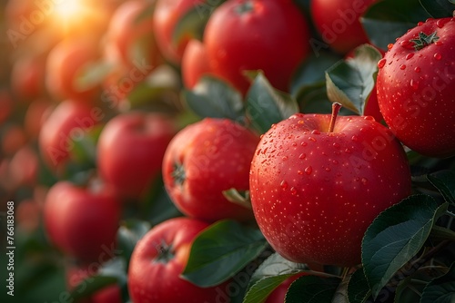 Wallpaper Mural Bunch of Red Apples Hanging From Tree Torontodigital.ca
