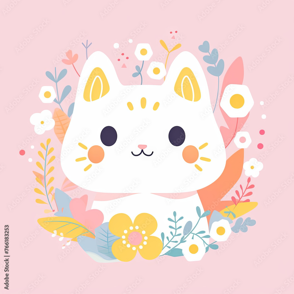 Kawaii cat flat vector digital art illustration Kawaii cat flat vector digital art illustration