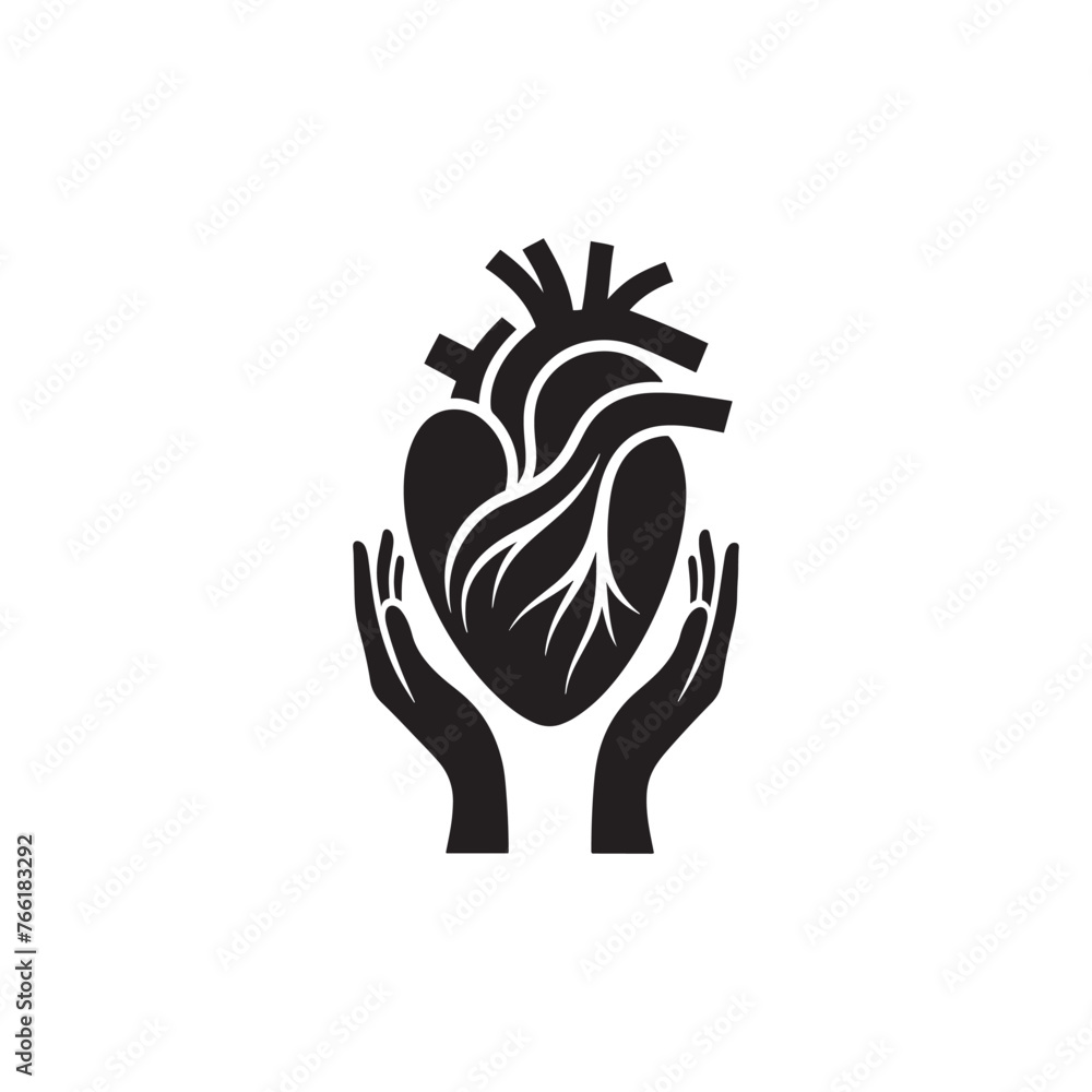 Human Heart Silhouette Vector: Anatomical Symbol of Life, Love, and Vitality in Simplified Form- Human heart vector stock.