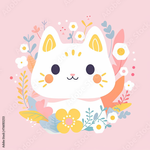 Kawaii cat flat vector digital art illustration