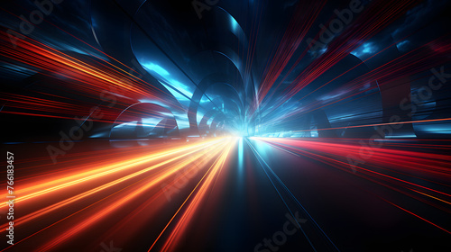 blue and red light trails through a dark background © Oleksandr