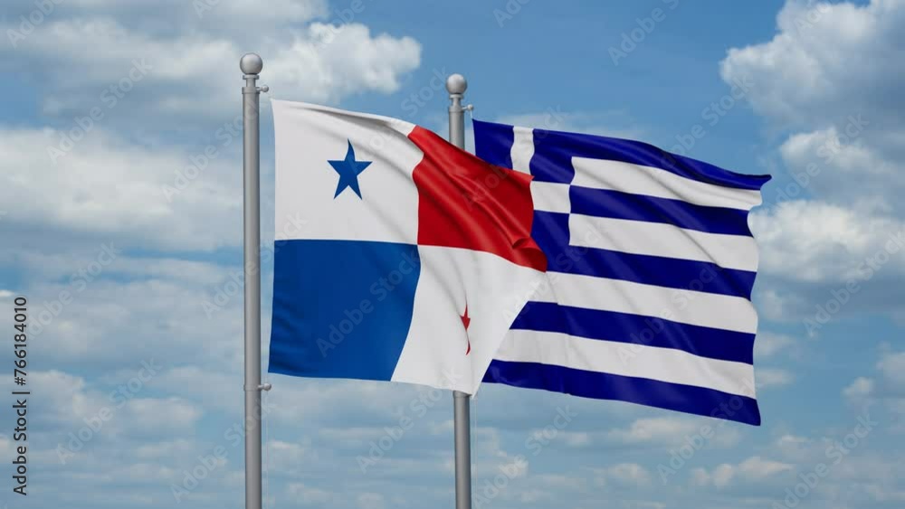 Greece and Panama two flags waving together, looped video, two country relations concept Greece and Panama two flags waving together, looped video, two country relations concept