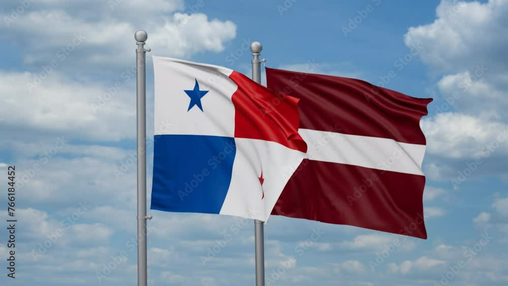 Latvia and Panama two flags waving together, looped video, two country cooperation concept Latvia and Panama two flags waving together, looped video, two country cooperation concept
