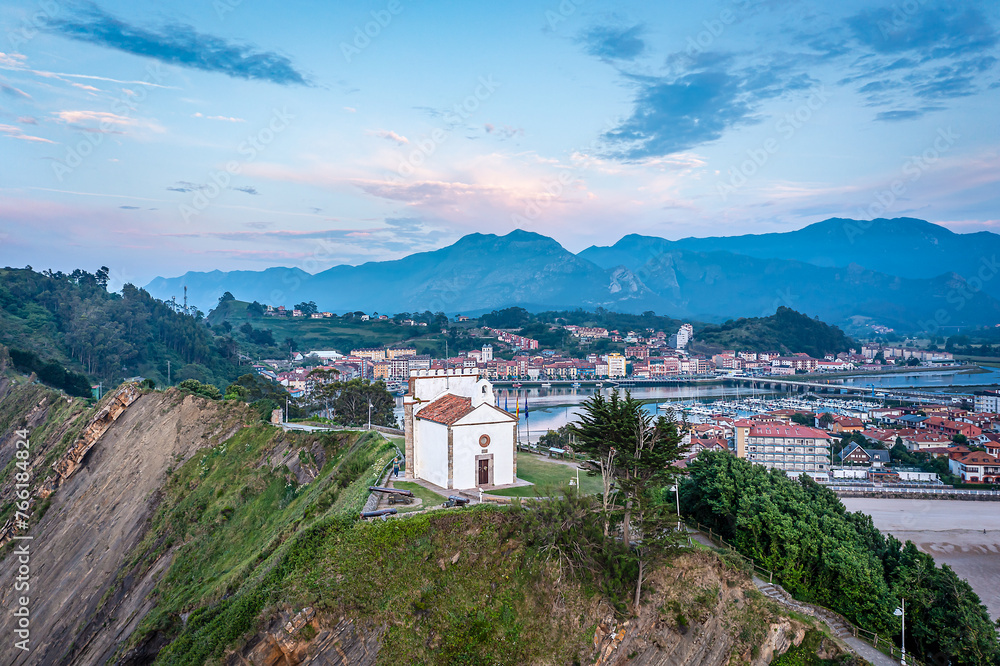 Fototapeta premium Aerial View over Ribadesella, Picos de Europa, Asturias, Spain