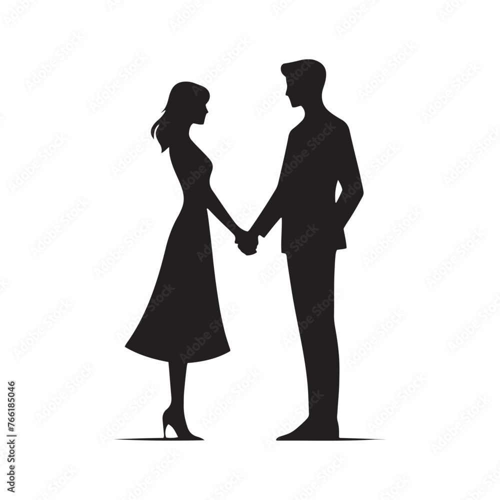 Silhouette of Couple Holding Hands: Symbolizing Love, Connection, and Togetherness in Vector Form- romantic couple vector stock.