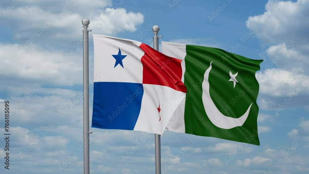 Pakistan and Panama two flags waving together, looped video, two country relations concept Pakistan and Panama two flags waving together, looped video, two country relations concept