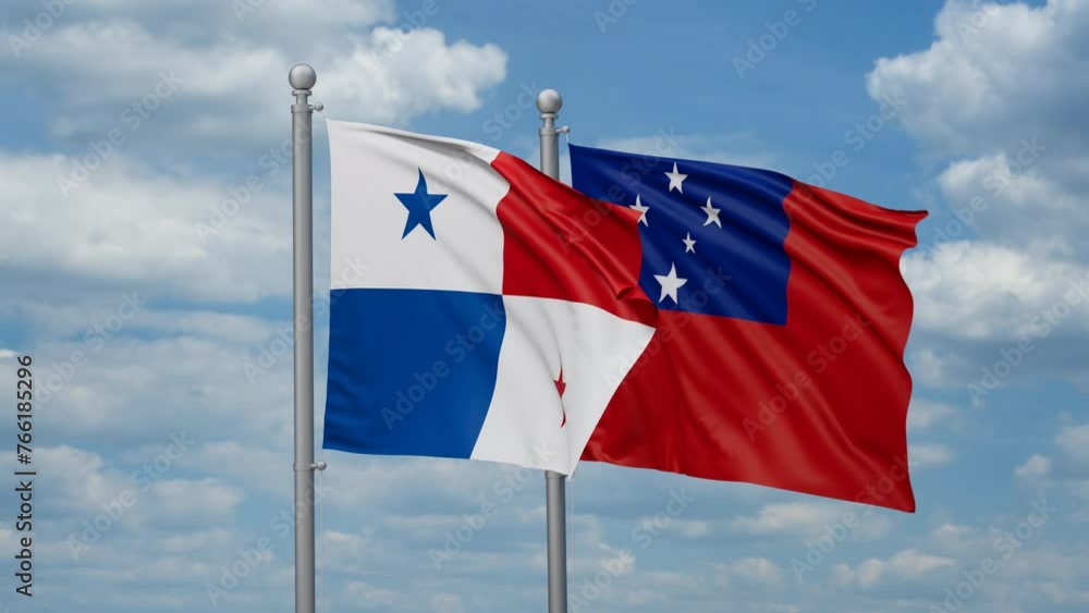 Samoa and Panama two flags waving together, looped video, two country cooperation concept Samoa and Panama two flags waving together, looped video, two country cooperation concept