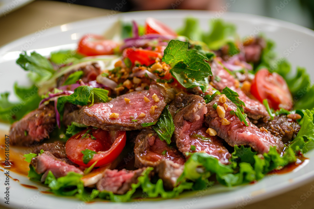 Sliced Roast Beef Salad Pork and various herbs Thai style chili paste salad Northeastern Thai food Sliced Roast Beef Salad Pork and various herbs Thai style chili paste salad Northeastern Thai food