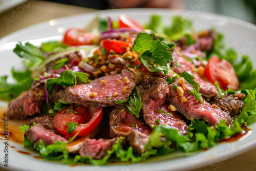 Sliced Roast Beef Salad Pork and various herbs Thai style chili paste salad Northeastern Thai food