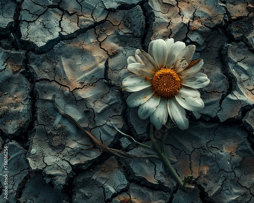 A wilted flower lying on cracked earth, epitomizing despair and neglect,