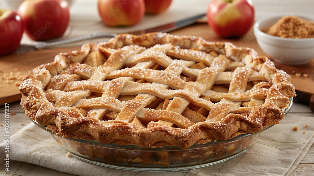 Elevated version of traditional American apple pie with a decorative crust Elevated version of traditional American apple pie with a decorative crust