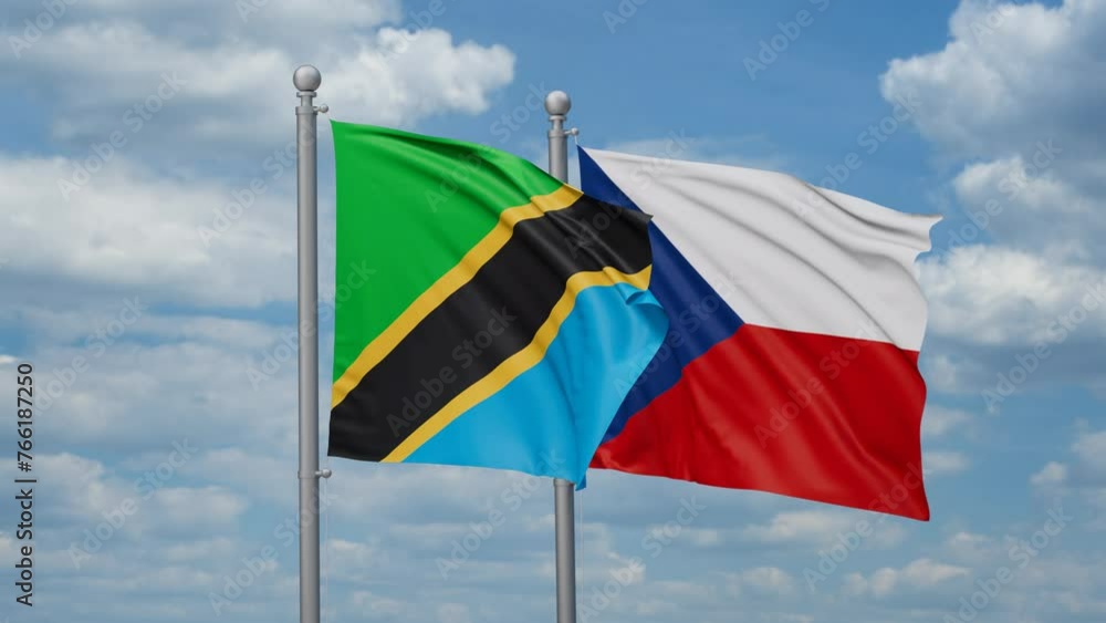 Czech Republic and Tanzania two flags waving together, looped video, two country relations concept Czech Republic and Tanzania two flags waving together, looped video, two country relations concept