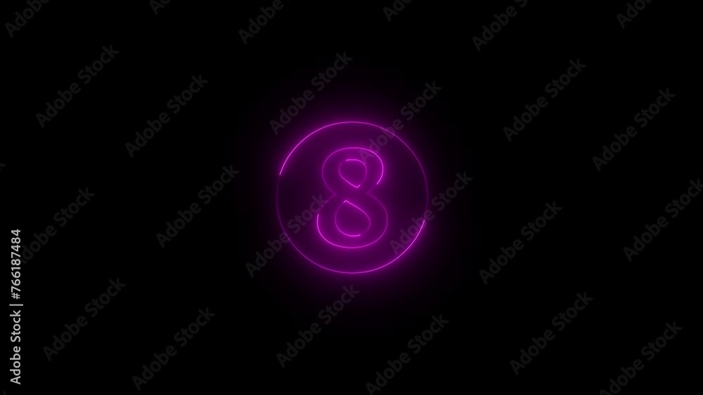 Neon glowing pink color eight number icon animation black background Neon glowing pink color eight number icon animation black background