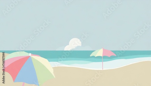 Landscape with the sea and beach umbrellas