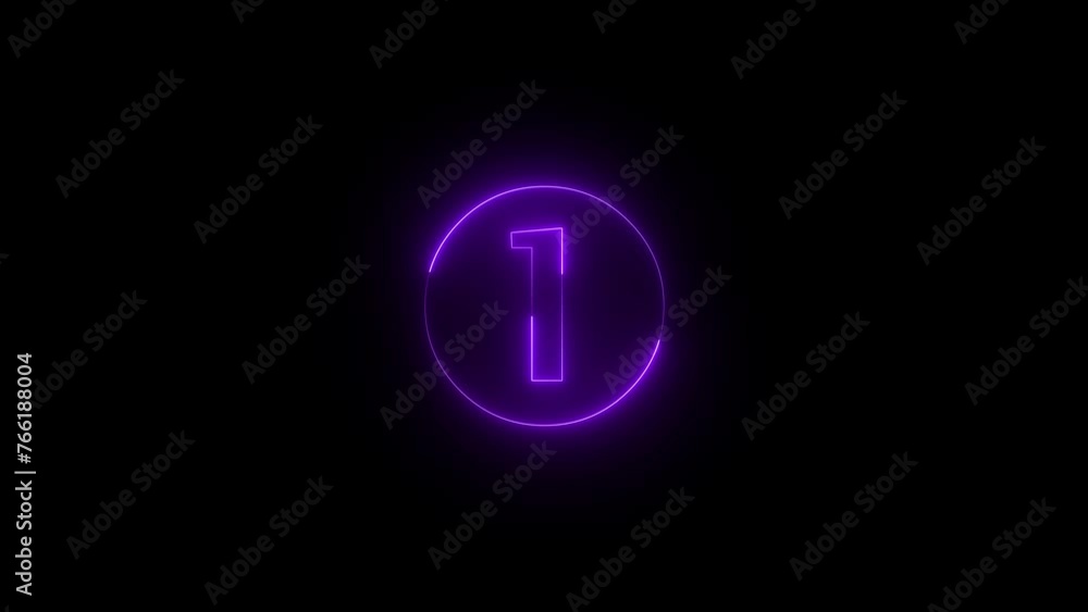 Neon glowing purple color one sign icon animation black background Neon glowing purple color one sign icon animation black background