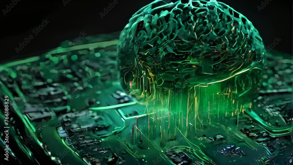 A 3D image of a digital brain composed of fragmented shapes ...