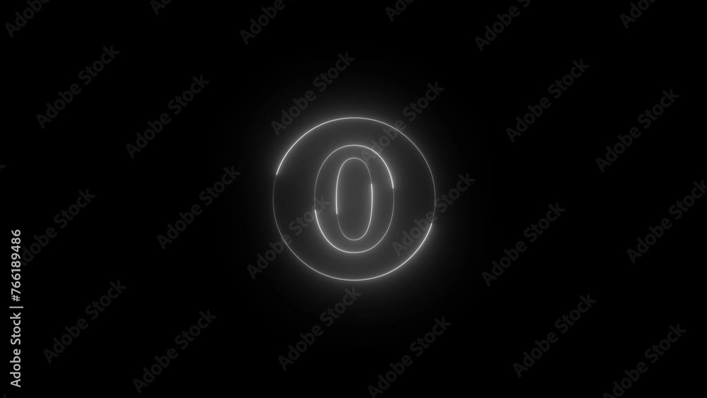Neon glowing white color zero icon animation black background Neon glowing white color zero icon animation black background