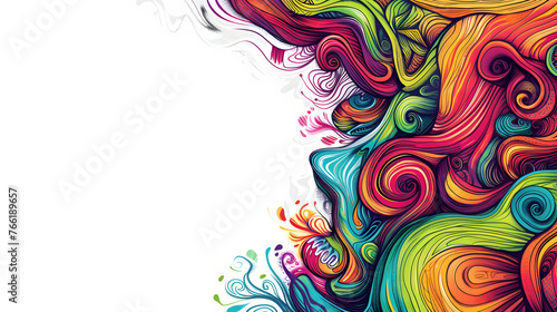 colorful abstract doodle art on white background with copy space photo