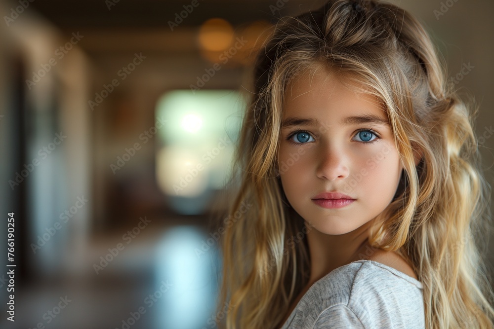 Sad little girl is looking at camera, Divorce of parents, a sociological problem for a child