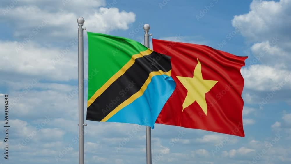 Vietnam and Tanzania two flags waving together, looped video Vietnam and Tanzania two flags waving together, looped video