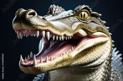 Close-up of an alligator opening its mouth,white beautiful teeth of a crocodile,crocodile laughing © schukoba