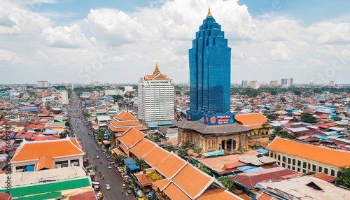 central market landmark and skyscrapers view in phnom penh city cambodia photo
