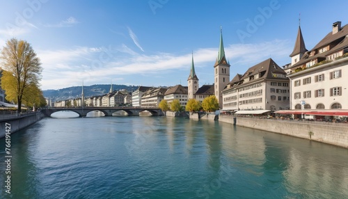 central zurich city old town and limmat river landmark view in switzerland