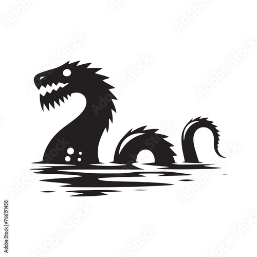 Loch Ness Sea Monster Silhouette Vector: Capturing the Mystique of the Legendary Creature in Simplified Form- Loch ness sea monster vector stock.