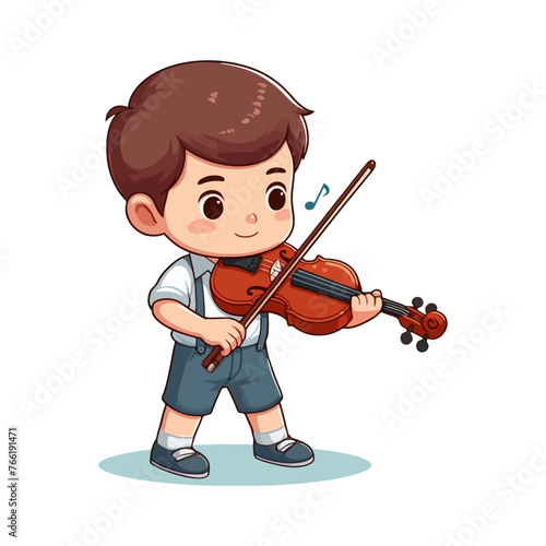 Vector Cartoon of Cute Boy Playing Violin