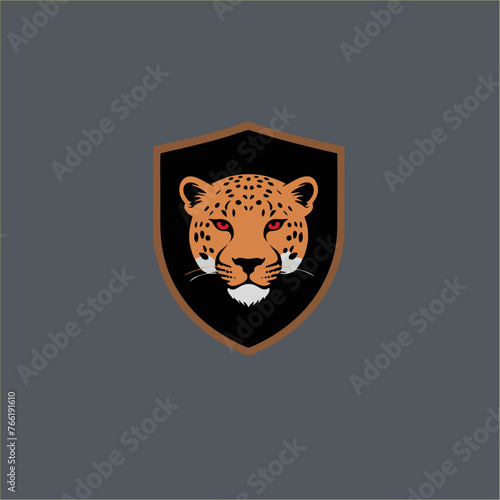 Leopard shield logo design template, leopard animal logo illustration