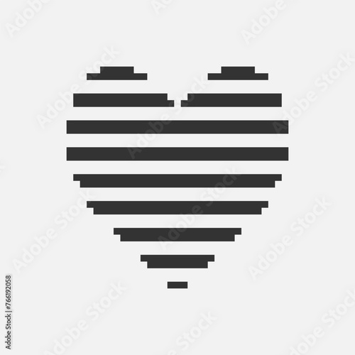 black and white simple flat 1bit vector pixel art icon of abstract striped heart