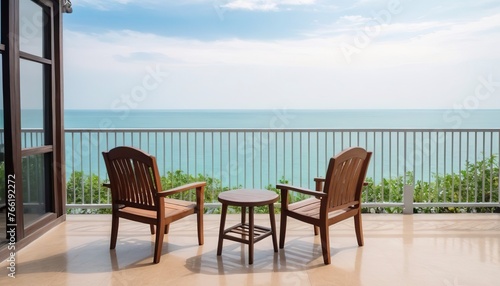 empty chair on balcony with ocean sea viewpoint background in Thailand © Emanuel