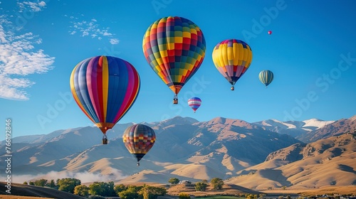 Colorful Hot-Air Balloons Soar Gracefully Through the Sky. Joyful Skyward Journey Concept.